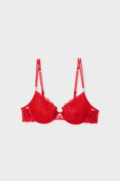 New ETAM Sujetador N.4 - Copas finas con bordado floral ROJO