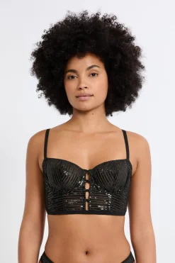Hot ETAM Sujetador N.9 - Corpiño con lentejuelas NEGRO