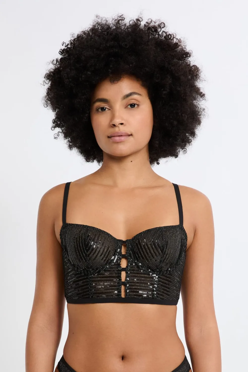 Hot ETAM Sujetador N.9 - Corpiño con lentejuelas NEGRO