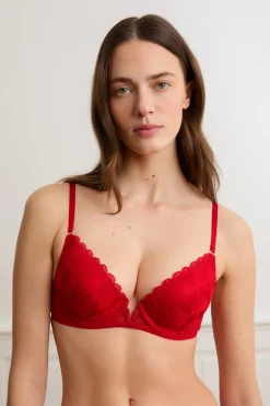 Hot ETAM Sujetador N.2 - Push-up escote pronunciado con bordado de corazones ROJO