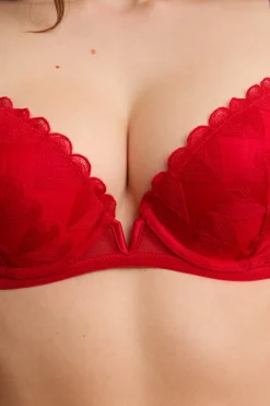 Hot ETAM Sujetador N.2 - Push-up escote pronunciado con bordado de corazones ROJO
