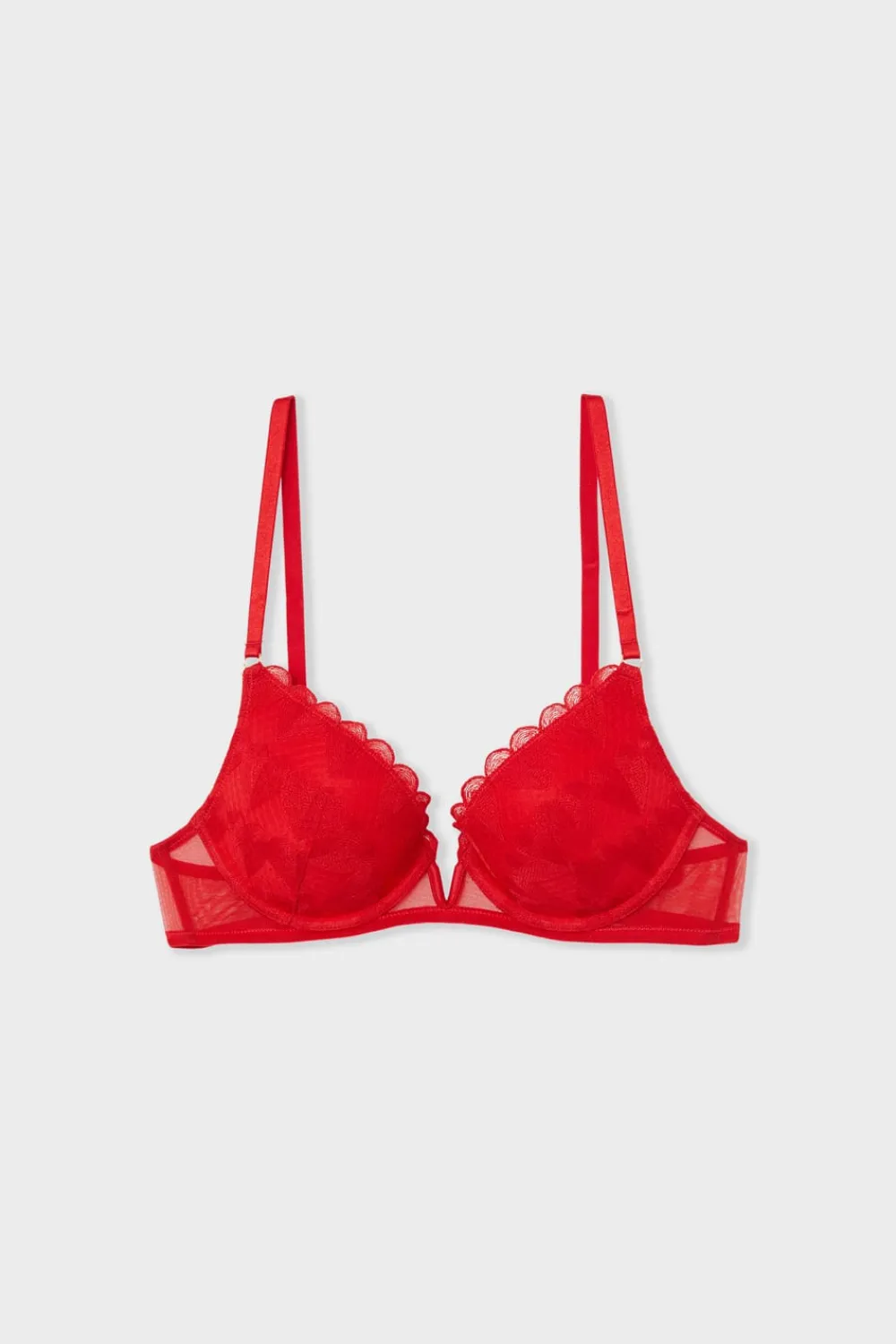 Hot ETAM Sujetador N.2 - Push-up escote pronunciado con bordado de corazones ROJO
