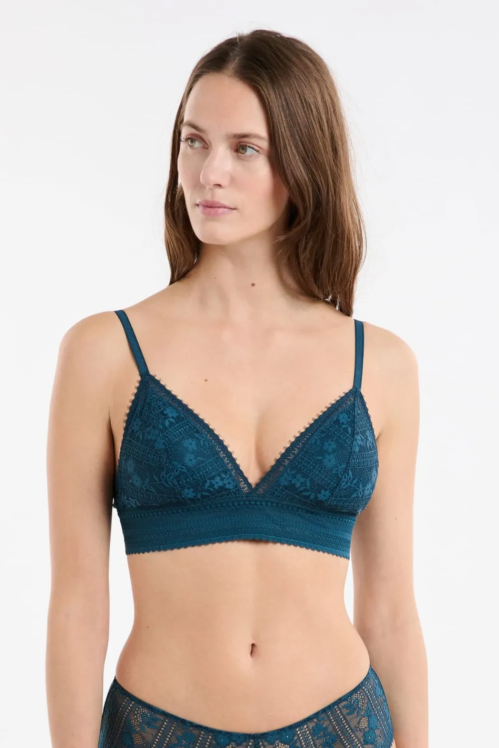 Discount ETAM Sujetador N.8 - Triángulo sin aros de encaje AZUL TINTA