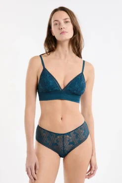 Discount ETAM Sujetador N.8 - Triángulo sin aros de encaje AZUL TINTA