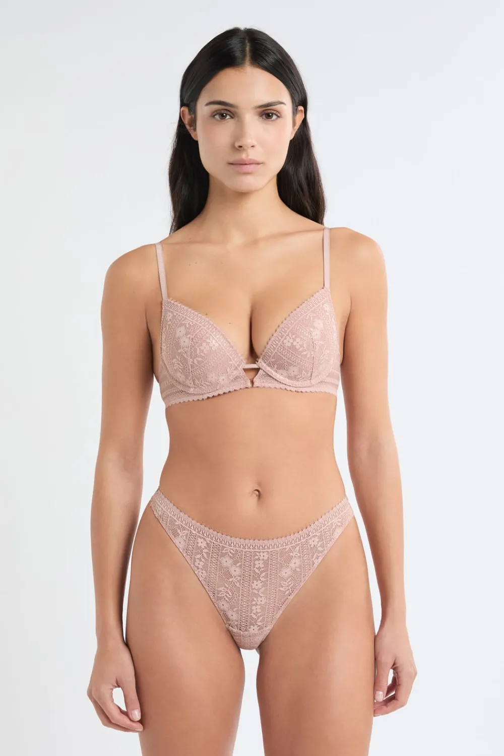 Online ETAM Sujetador N.2: sujetador el push-up escote pronunciado de encaje brillante ROSA EMPOLVADO