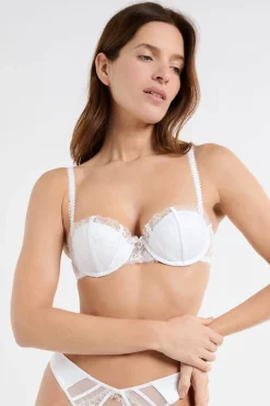 Clearance ETAM Sujetador push up balconnet de encaje y satén BLANCO