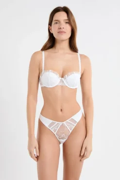 Clearance ETAM Sujetador push up balconnet de encaje y satén BLANCO
