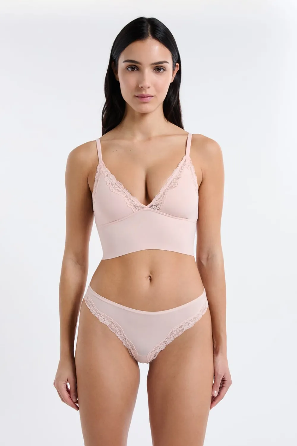 Discount ETAM Sujetador triangular de microfibra y encaje ROSA EMPOLVADO