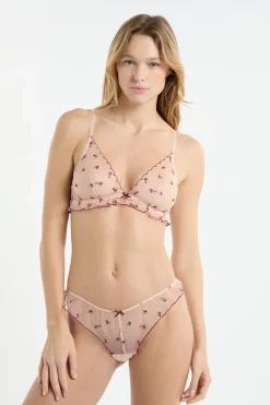 Discount ETAM Sujetador triangular de tul con motivos bordados rosa nude