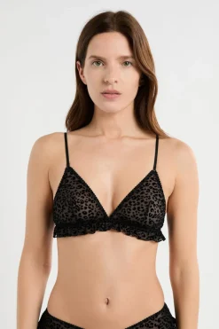 Best ETAM Sujetador triangular de tul con estampado de leopardo NEGRO