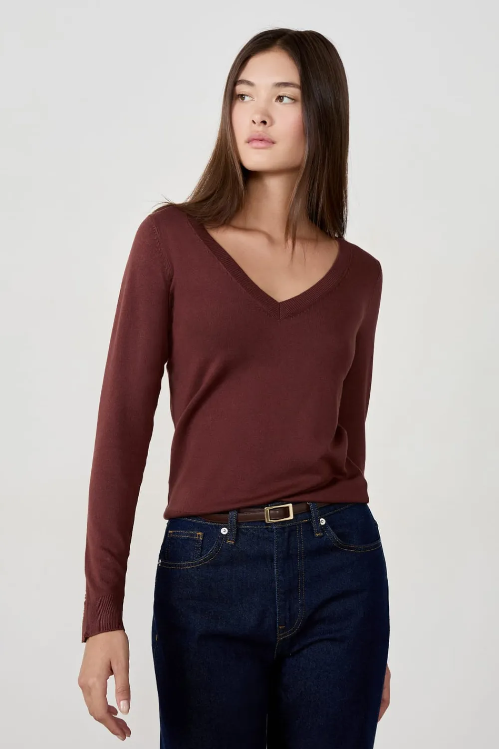 New ETAM Suéter cuello en V MARRÓN