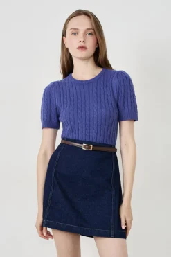 Outlet ETAM Suéter de manga corta con diseño trenzado AZUL ROYAL