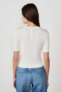 Sale ETAM Suéter de manga corta cuello redondo BLANCO