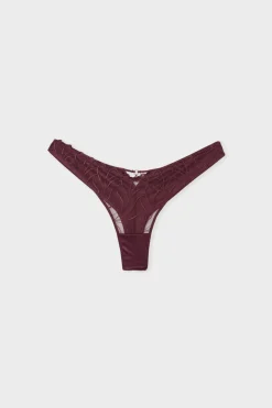 ETAM Tanga con bordado floral MORADO