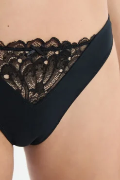 Sale ETAM Tanga con detalles de encaje NEGRO