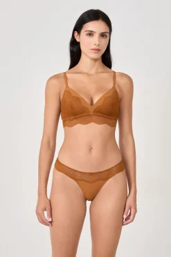 Online ETAM Tanga con encaje MARRÓN