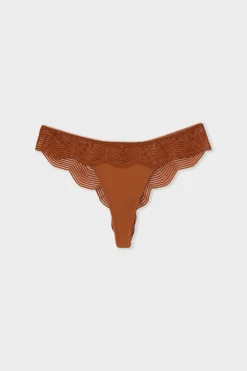 Online ETAM Tanga con encaje MARRÓN