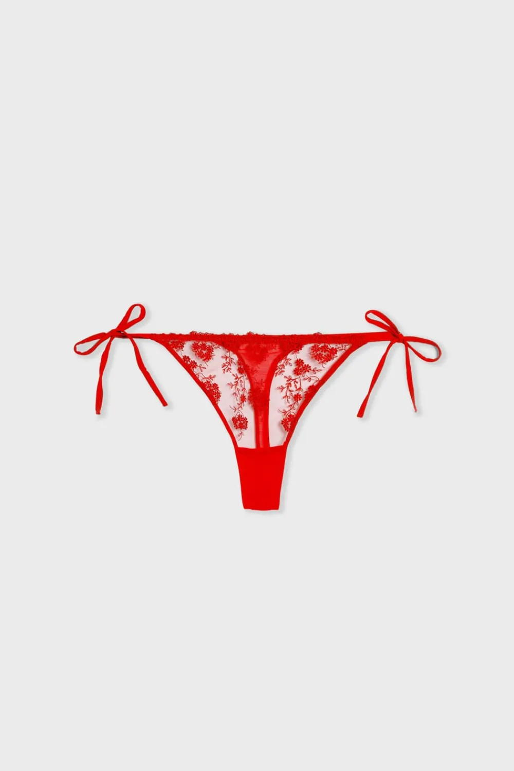 Hot ETAM Tanga con lazo en tul bordado ROJO