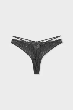 ETAM Tanga de encaje NEGRO