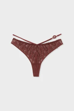 Discount ETAM Tanga de encaje BURDEOS GRANATE