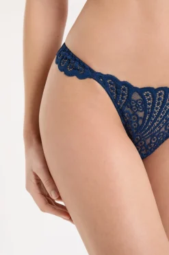 Sale ETAM Tanga de encaje marino
