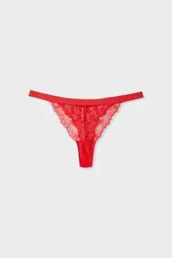 ETAM Tanga de encaje ROJO