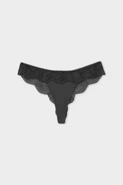 Sale ETAM Tanga de encaje NEGRO