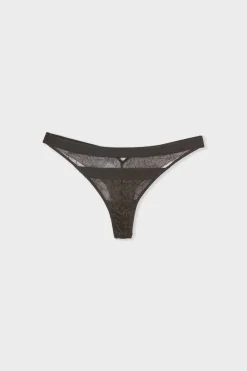 Clearance ETAM Tanga de encaje NEGRO
