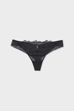 ETAM Tanga de encaje NEGRO