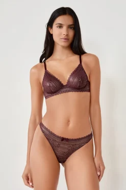 Hot ETAM Tanga de encaje con hilo brillante BURDEOS GRANATE