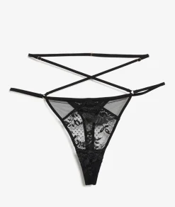 Hot ETAM Tanga de encaje francés NEGRO