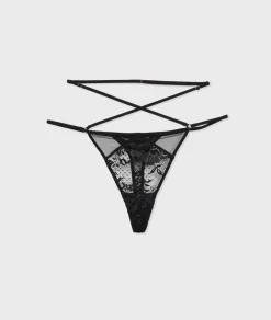 Hot ETAM Tanga de encaje francés NEGRO