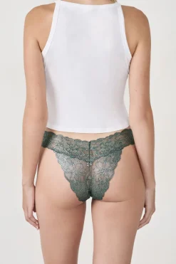 Sale ETAM Tanga de encaje tejido brillante VERDE ABETO