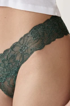 Sale ETAM Tanga de encaje tejido brillante VERDE ABETO