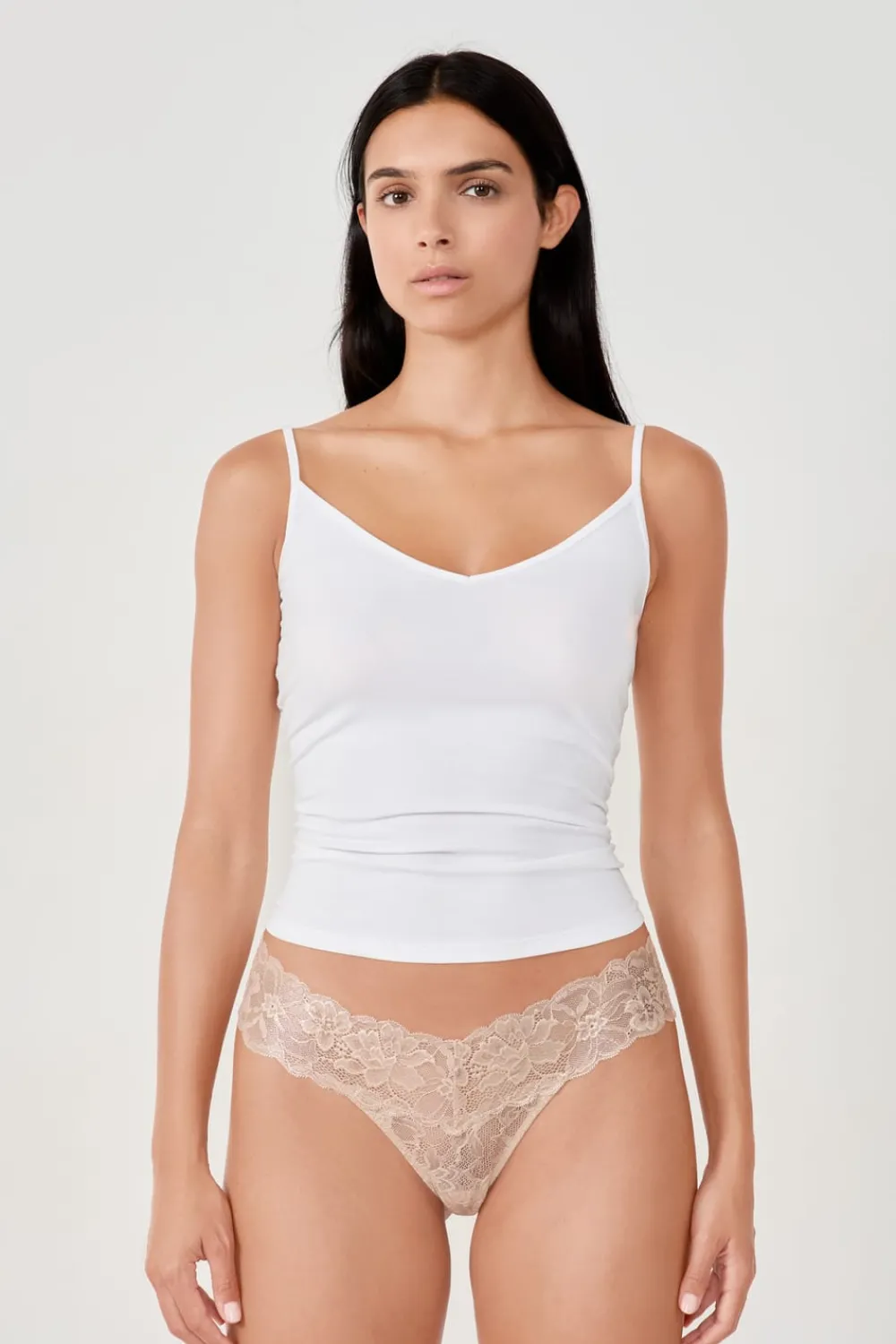 New ETAM Tanga de encaje tejido brillante DUNE
