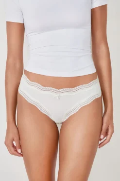Hot ETAM Tanga de microfibra con borde de encaje BLANCO