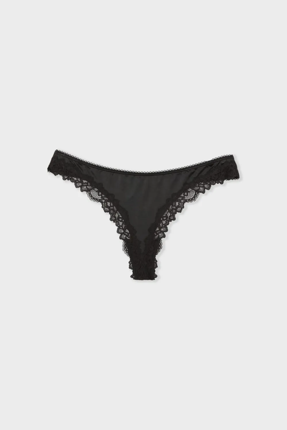 Best ETAM Tanga de microfibra con detalles de encaje NEGRO