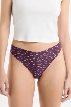 Discount ETAM Tanga de microfibra sin costuras con motivos de cerezas VIOLET