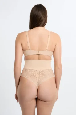 ETAM Tanga de talle alto moldeador con detalles de encaje - Sujeción media C.BEIGE