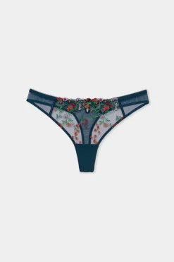 Outlet ETAM Tanga de tul bordado AZUL PETR&Oacute;LEO