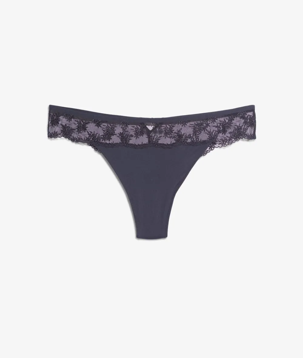 Sale ETAM Tanga de tul bordado NEGRO