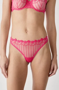 Discount ETAM Tanga de tul con bordado floral FUCSIA