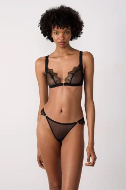 Clearance ETAM Tanga de tul con detalle de encaje NEGRO