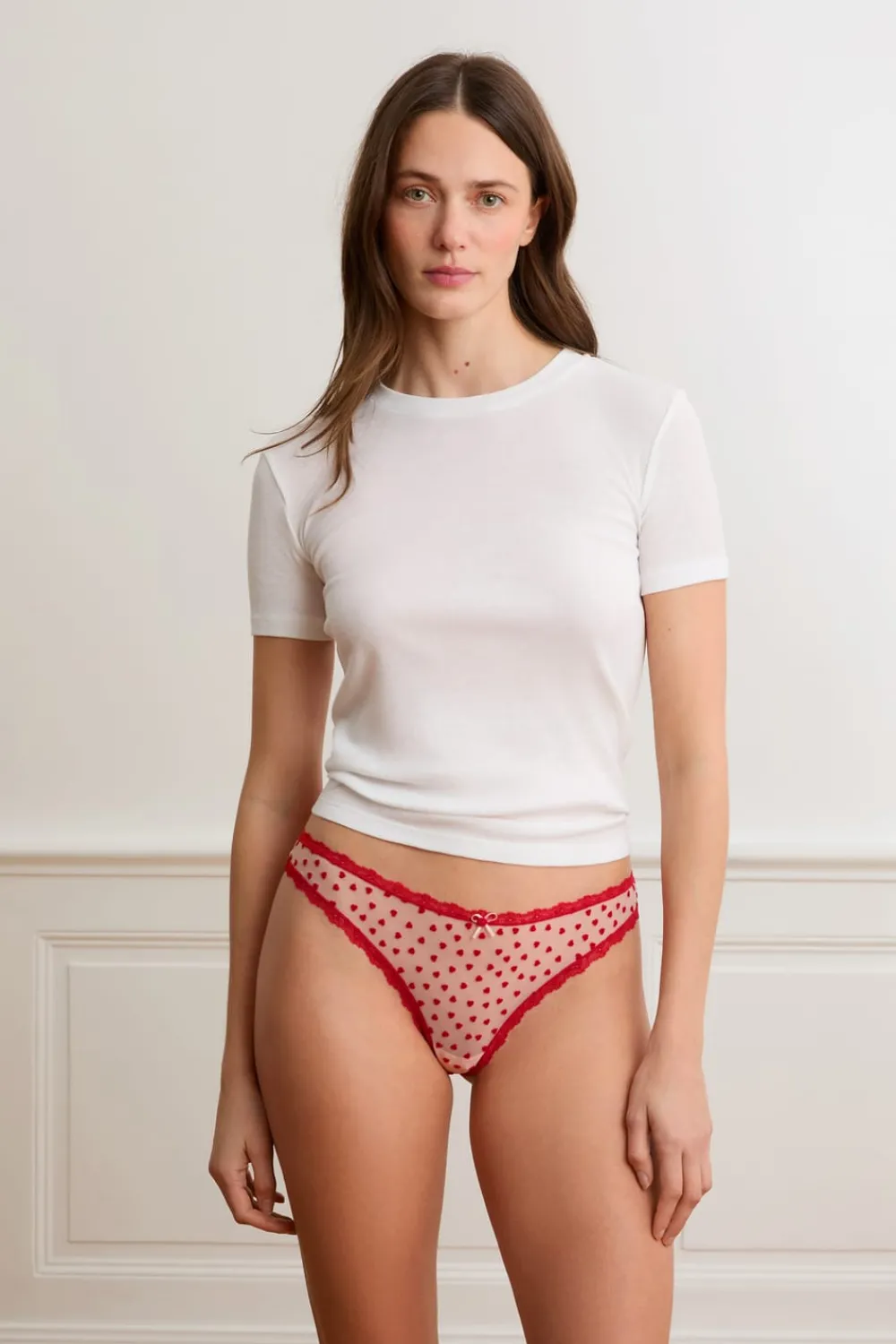 ETAM Tanga de tul con estampado de corazones IMP FOND ROSA
