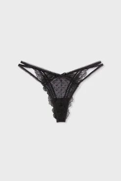 Hot ETAM Tanga de tul y encaje NEGRO