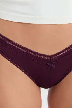 New ETAM Tanga en forma de V de microfibra con detalles de encaje ROSA CARAMELO