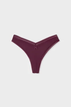 New ETAM Tanga en forma de V de microfibra con detalles de encaje ROSA CARAMELO