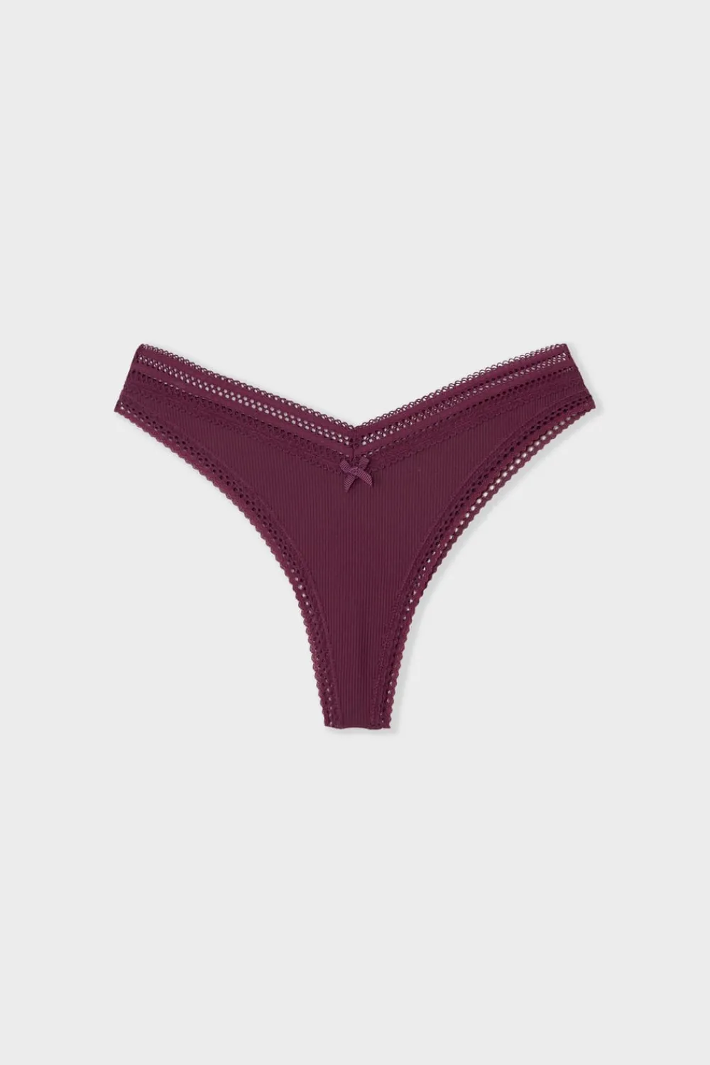 New ETAM Tanga en forma de V de microfibra con detalles de encaje ROSA CARAMELO