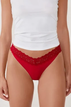 Clearance ETAM Tanga en V de microfibra y encaje ROJO