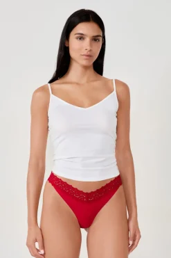 Clearance ETAM Tanga en V de microfibra y encaje ROJO
